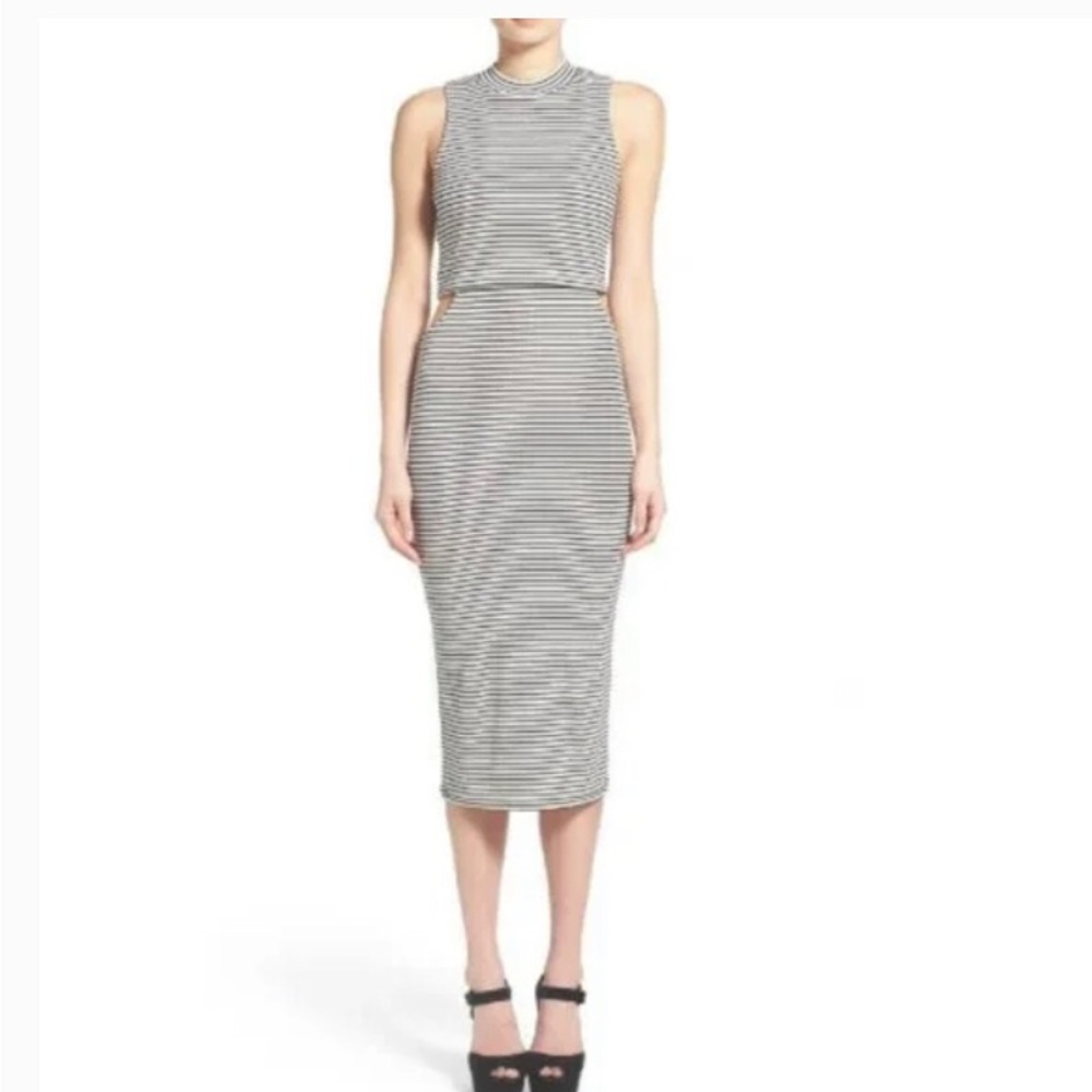 MINKPINK Urban Memories Black White Stripe Cutout Ribbed Bodycon Dress Medium